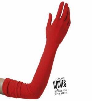 Guanti rossi lunghi in lycra 60 cm