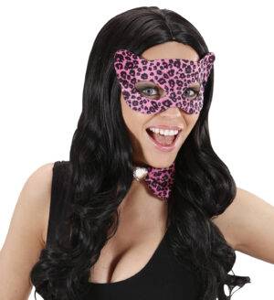 Maschera domino leopardo rosa