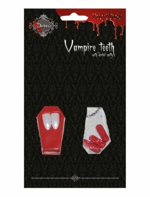 Denti vampiro con capsule di sangue