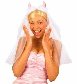 Velo sposa con corna diavolo rosa