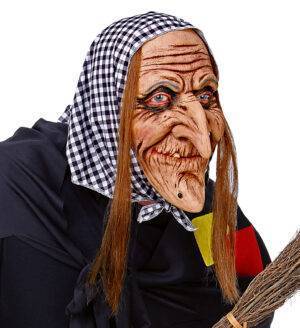 Maschera testa completa strega con capelli e foulard