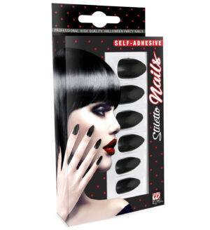 Set da 12 unghie stiletto nere auto adesive