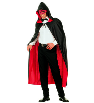 Mantello reversibile nero/rosso con capp
