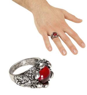 Anello teschi con gemma rossa