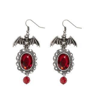 Orecchini pipistrello con gemme rosse