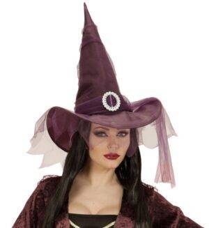 Cappello strega viola con tulle