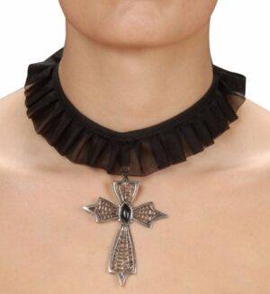 Collana croce gotica con gemma nera