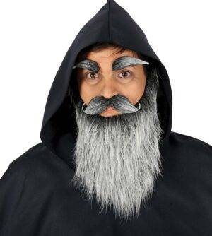 Barba lunga grigia con baffi e sopracciglia