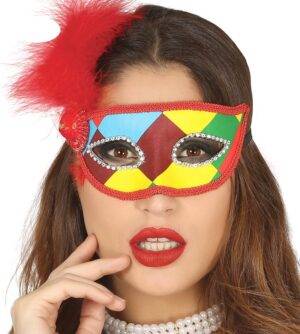 Maschera arlecchino multicolore con pium