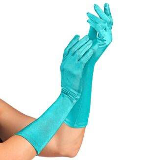 Guanti in raso elastan azzurri 40 cm