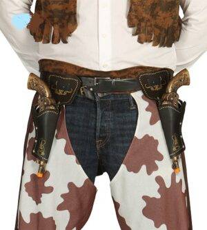 Doppia fondina cowboy con pistole in plastica color bronzo