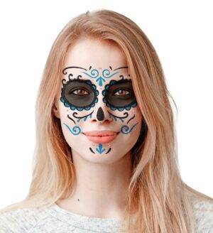 Decoro arte viso adesivo glitter blu dia de los muertos