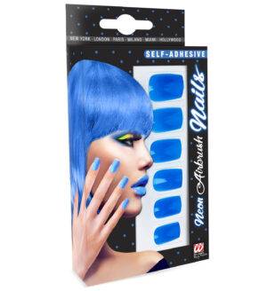 Set da 12 unghie aerografate blu fluorescente