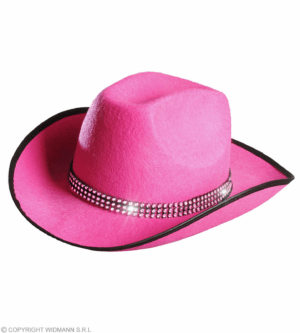 Cappello cowgirl con banda strass in feltro rosa