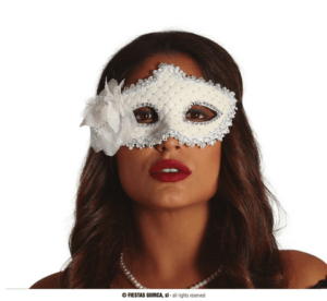 Maschera bianca con fiori