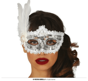 Maschera argento con piuma