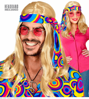 Parrucca bionda anni 70 disco fever con fascia