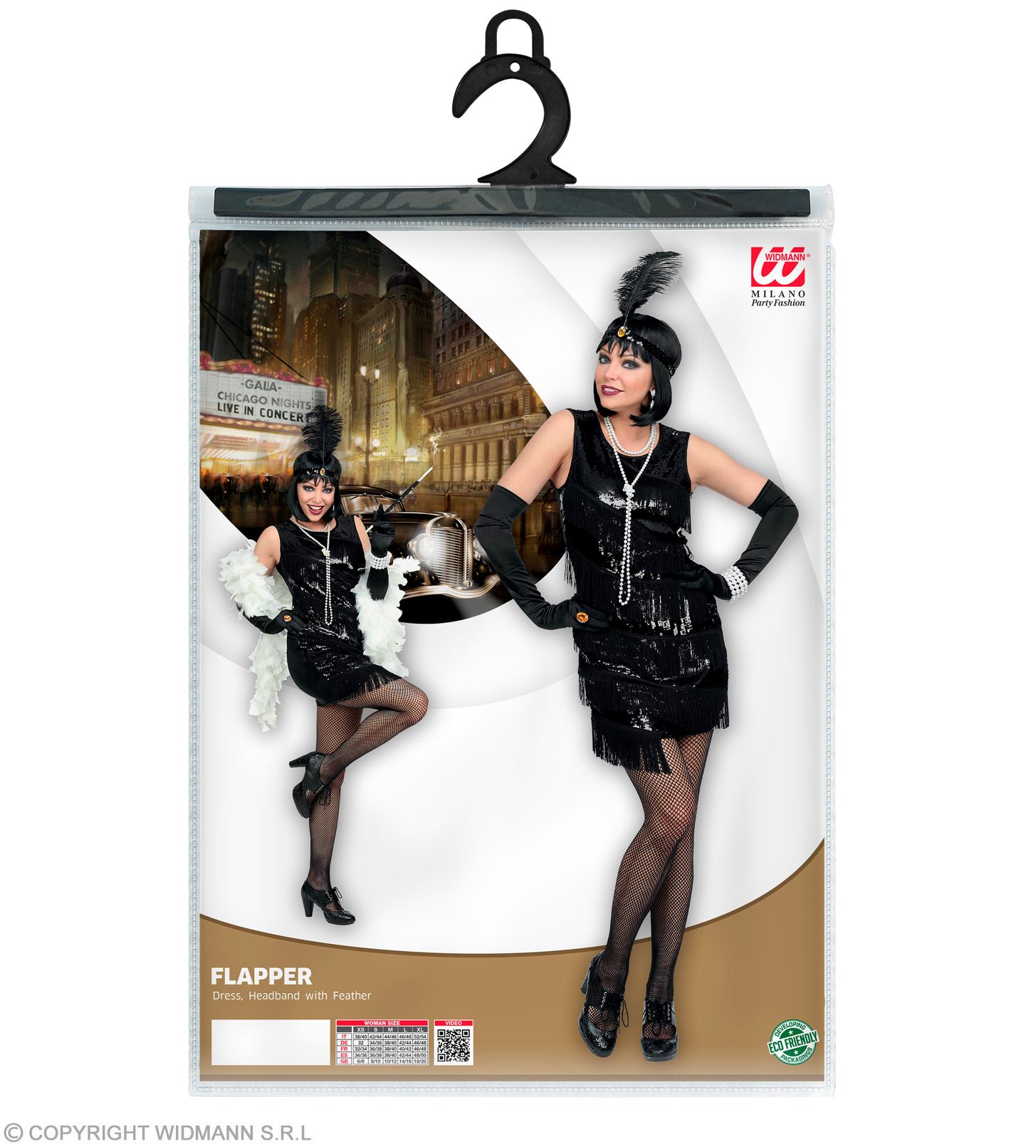 CARNEVALE HALLOWEEN VESTITO CHARLESTON NERO ANNI 20/30 ADULTO COSPLAY