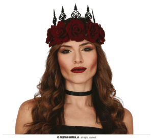 Corona gotica diadema fiori bordeaux e nero regina cattiva