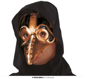 Maschera mezzo viso medico della peste argento e nero in pvc