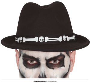 Cappello da gangster nero con ossa