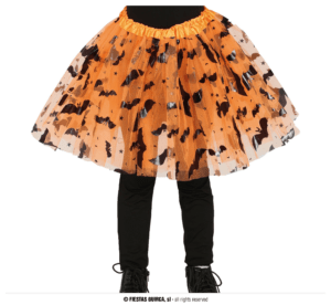 Tutù arancione stampa pipistrelli 30 cm halloween bambina