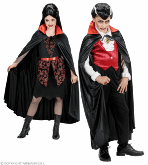 Mantello nero con colletto rosso in raso misura bambino 110cm