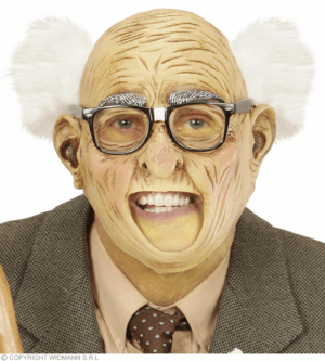Maschera da vecchio 3/4 con capelli e bocca aperta