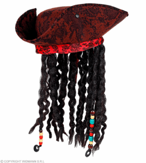 Cappello da pirata con parrucca in pelle scamosciata marrone