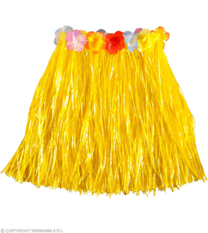 ​Minigonna Hawaiana gialla con cintura di fiori 45 cm