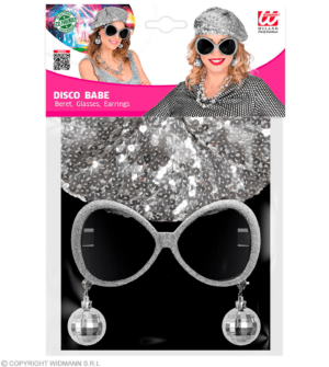 Set Disco Babe basco in paillettes, occhiali , orecchini sfera stroboscopica