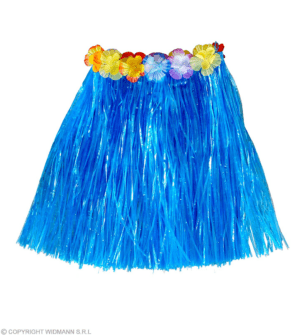 Minigonna Hawaiana blu con cintura di fiori 45 cm
