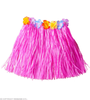 ​Minigonna Hawaiana rosa con cintura di fiori 45 cm