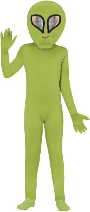Vestito da extraterrestre con testa di alieno