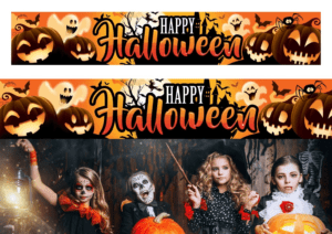 Decorazione da parete per festa di Halloween con motivo a zucca 290x50cm