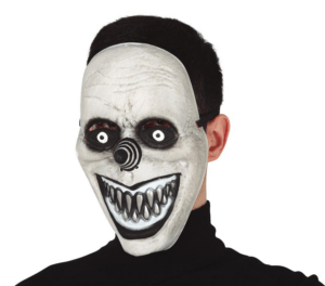Maschera pagliaccio sorridente grigia in pvc