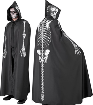 Mantello da scheletro con cappuccio per adulti, 150 cm