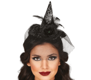 Cerchietto mini cappello da strega con velo
