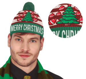Cappello natalizio effetto lana con stampa abete natalizio