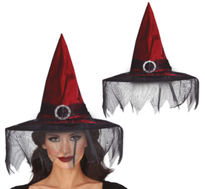 Cappello da Strega Granata con Velo