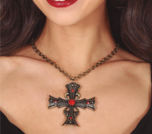 Collana croce gotica con rubino 6 cm