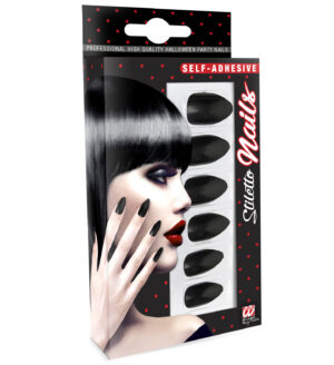 Set da 12 unghie stiletto nere auto adesive