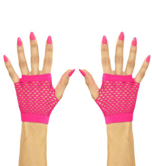 Guanti a rete senza dita rosa fluorescente