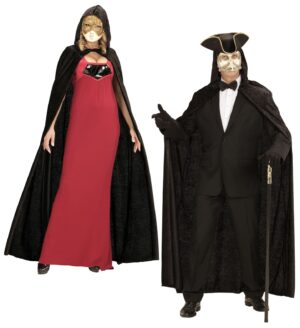 Mantello nero con cappuccio in velluto 150 cm