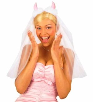 Velo sposa con corna diavolo rosa