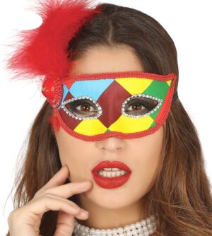 Maschera arlecchino multicolore con pium