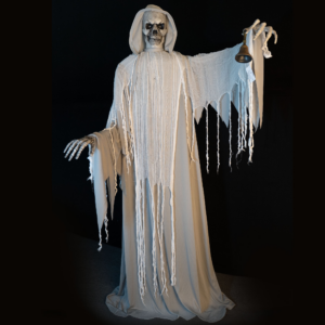 Scheletro animatronico con campanellino, 182 cm Annunciatore di morte per decorazioni cimiteriali di Halloween